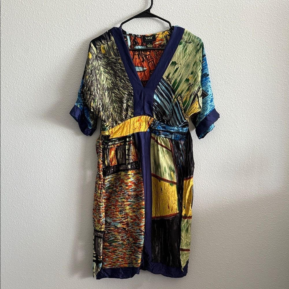 YASB 100% Silk Artistic Print Tunic Dress Size Small